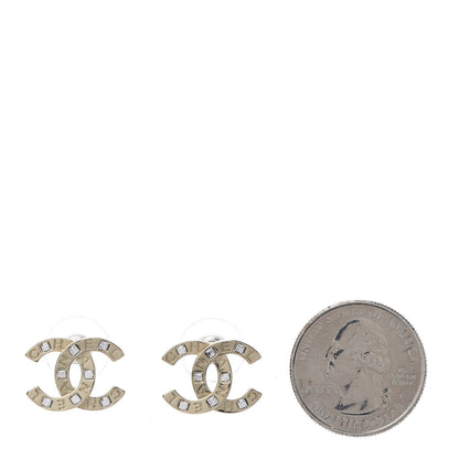 Chanel Crystal Metal CC Paris Button Stud Earrings Gold 2 of 6
