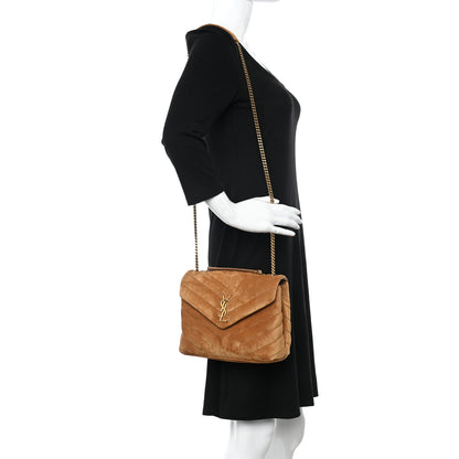 Saint Laurent Suede Calfskin Y Quilted Monogram Small Loulou Chain Satchel Cinnamon 2 of 17