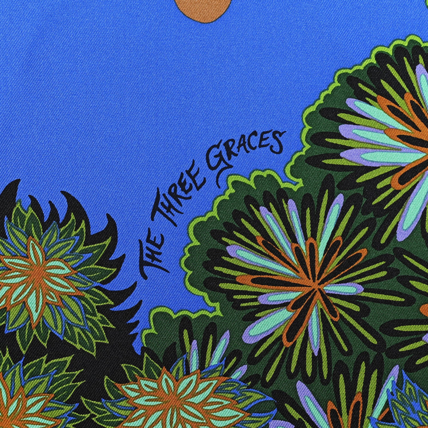 Hermes Silk The Three Graces Scarf 90 Bleu Vif Marron Vert 5 of 6