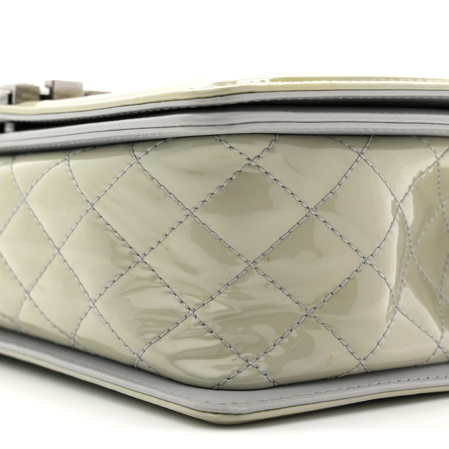Patent Chevron Quilted Medium Boy Flap Grey
