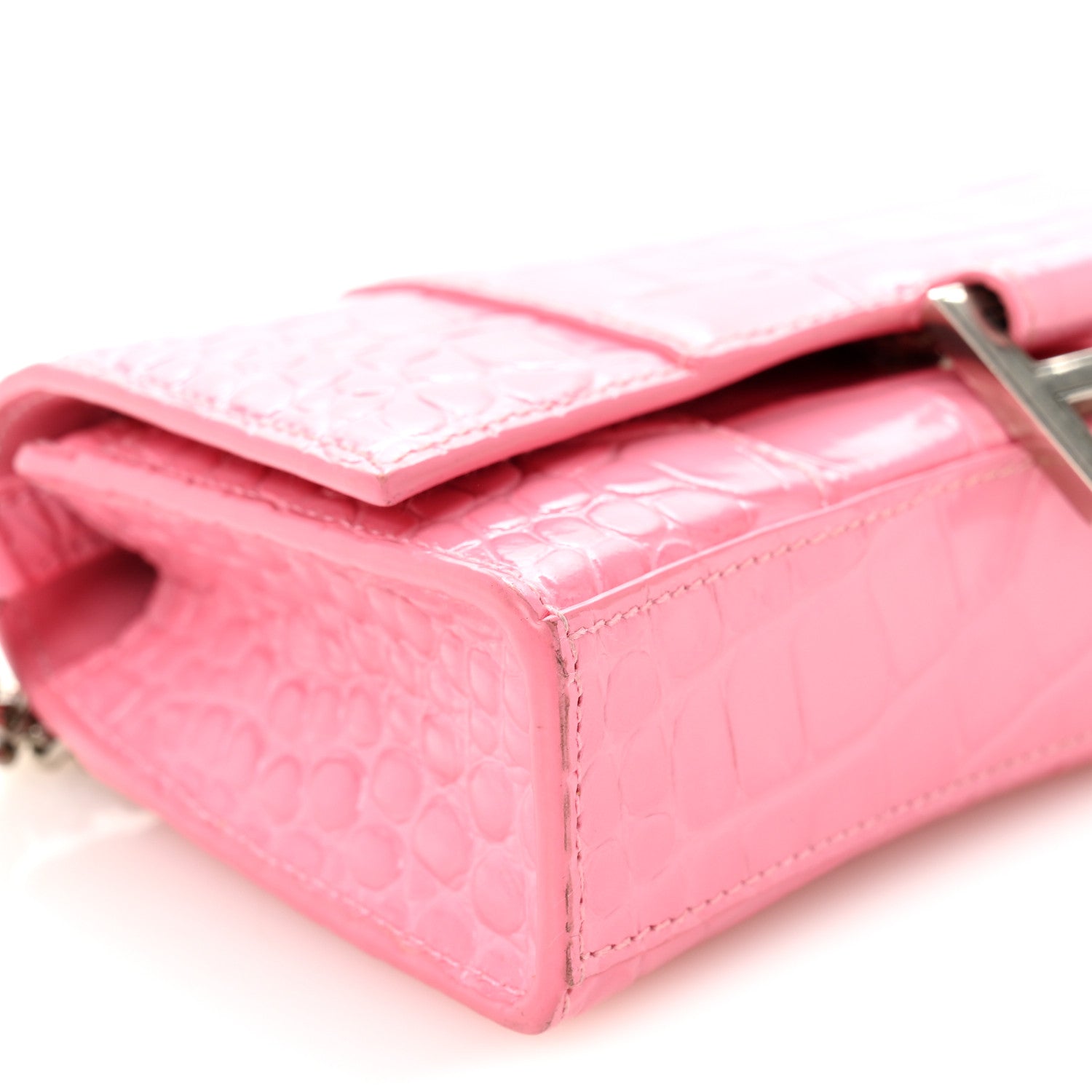 Balenciaga Shiny Calfskin Crocodile Embossed Hourglass Chain Bag Sweet Pink 8 of 9