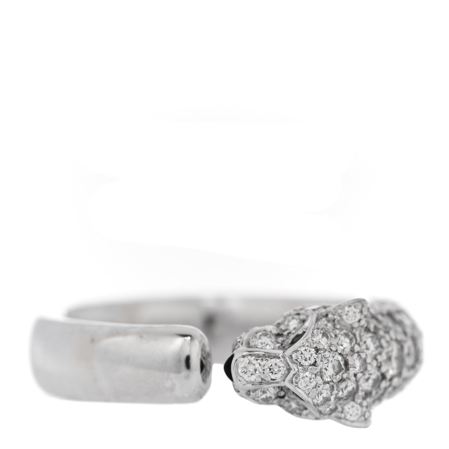 18K White Gold Diamond Black Onyx Emerald Panthere De Cartier Half Paved Ring 52 6