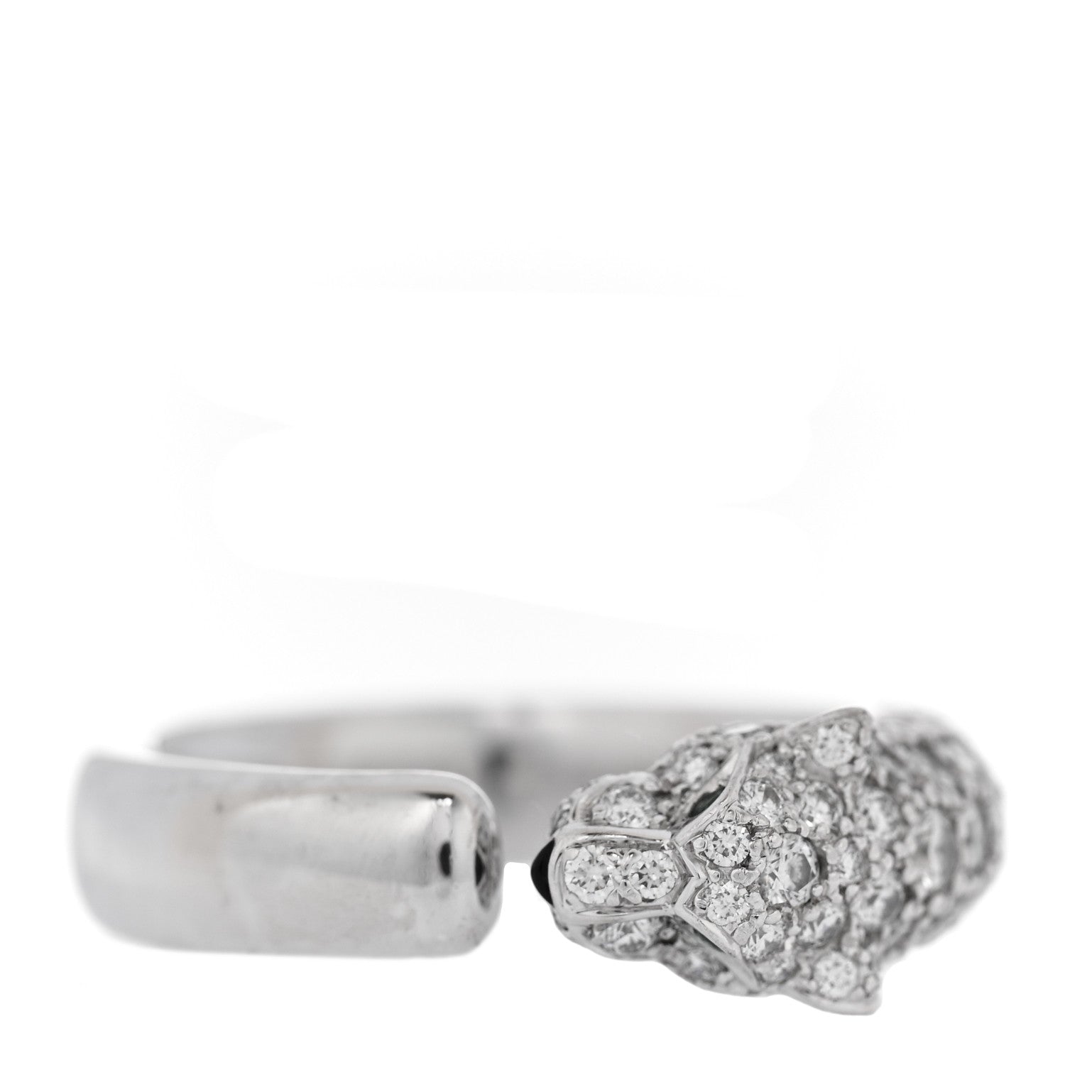 Cartier 18K White Gold Diamond Black Onyx Emerald Panthere De Cartier Half Paved Ring 52 6 3 of 6