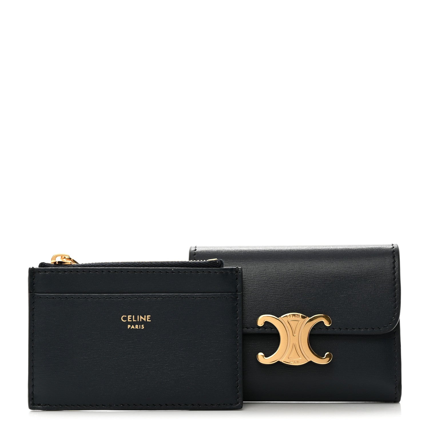 Celine Calfskin Compact Triomphe Wallet With Coin Purse Dark Blue 1 of 10