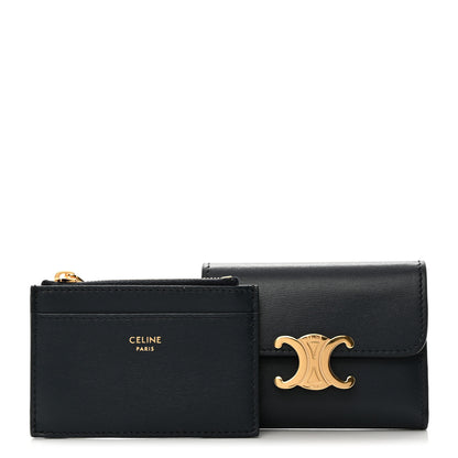 Celine Calfskin Compact Triomphe Wallet With Coin Purse Dark Blue 1 of 10