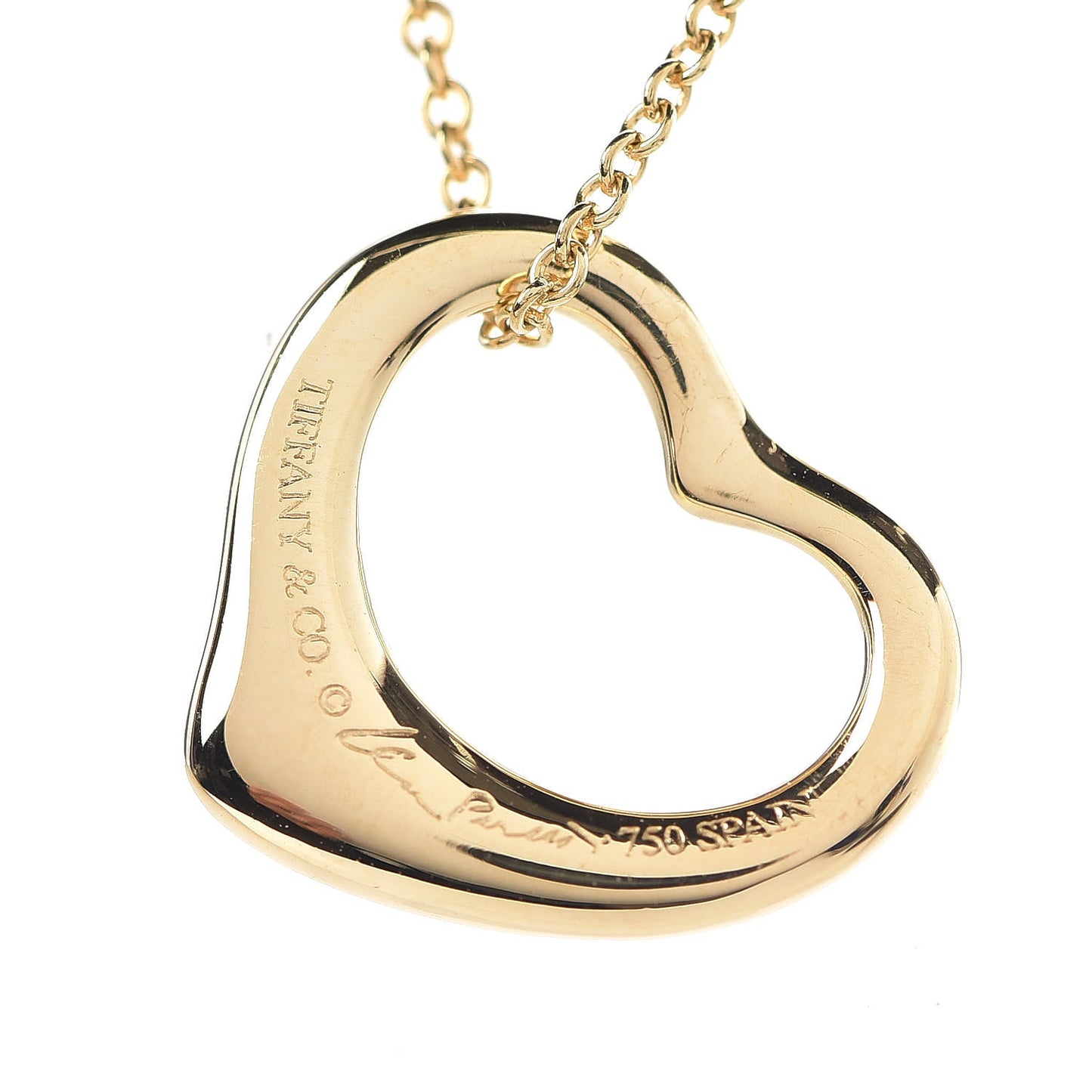 18K Yellow Gold 16mm Elsa Peretti Open Heart Pendant Necklace