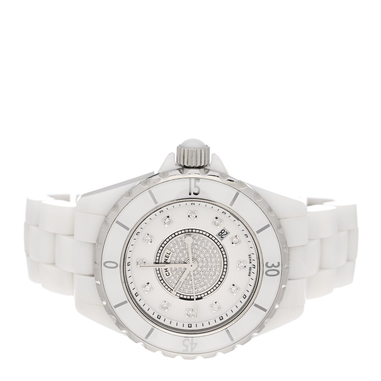 Stainless Steel Ceramic Diamond Dial 33mm J12 Quartz Watch White