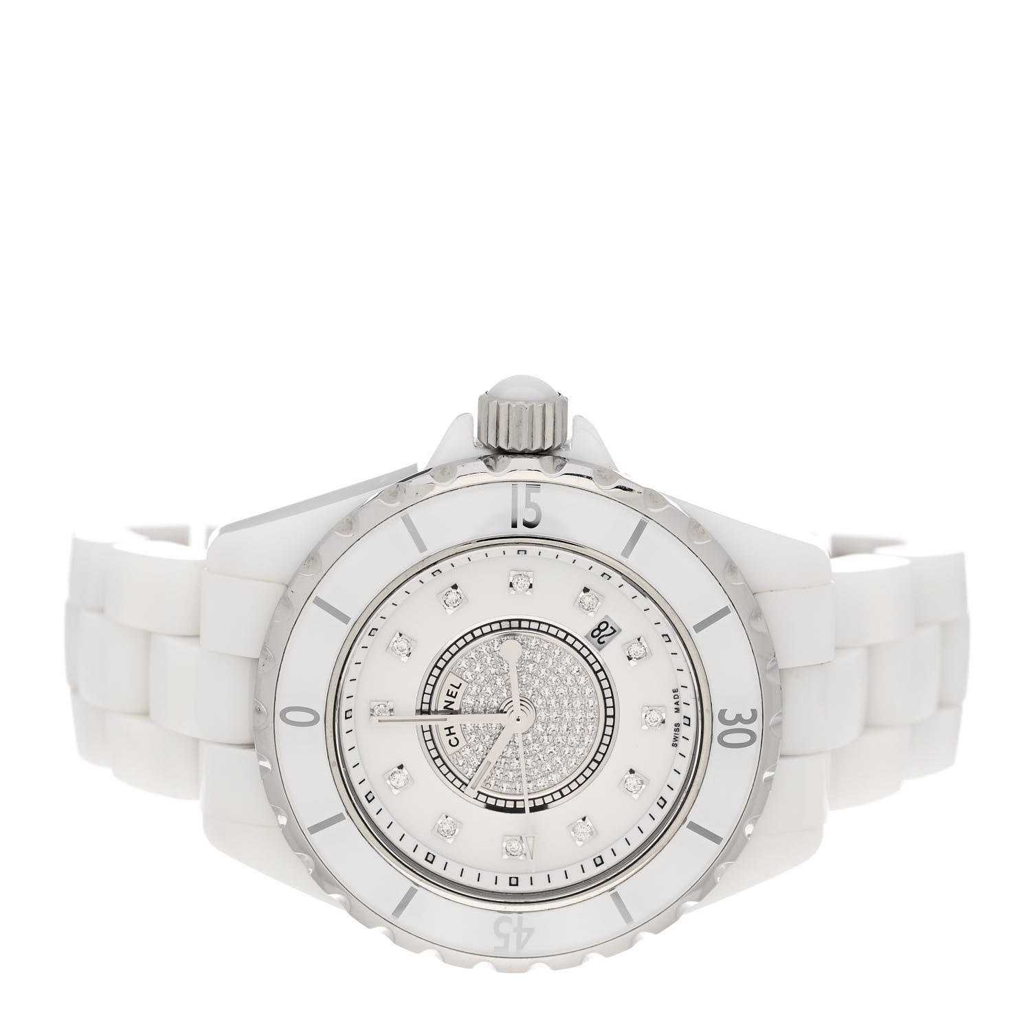 Chanel Stainless Steel Ceramic Diamond Dial 33mm J12 Quartz Watch White 2 of 5
