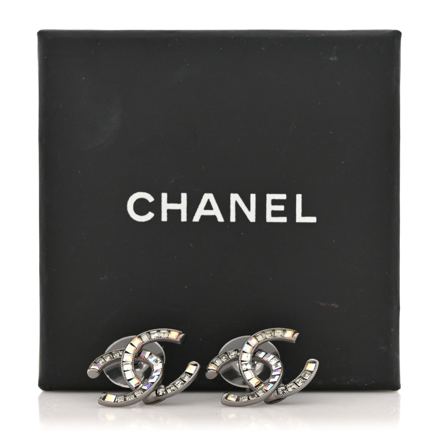 Crystal Baguette CC Earrings Silver