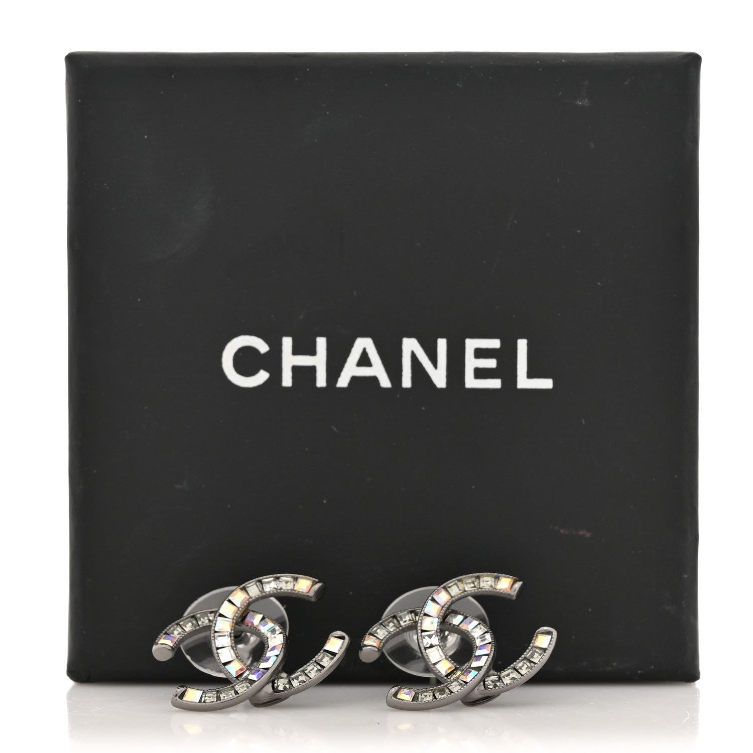 Chanel Crystal Baguette CC Earrings Silver 5 of 5