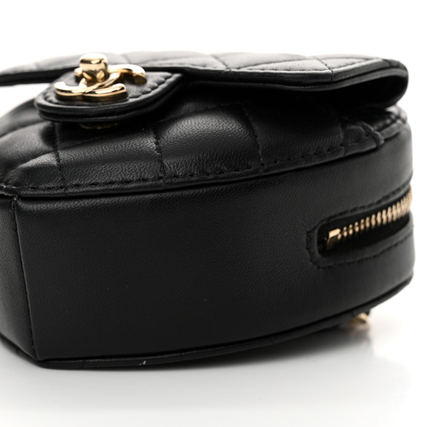Chanel Lambskin Quilted CC In Love Heart Waist Belt Bag With Chain Black 10 of 10