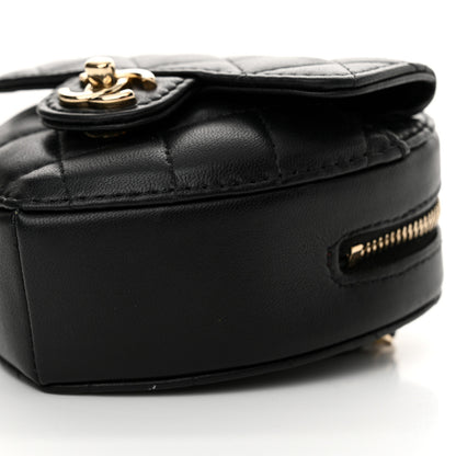 Chanel Lambskin Quilted CC In Love Heart Waist Belt Bag With Chain Black 10 of 10