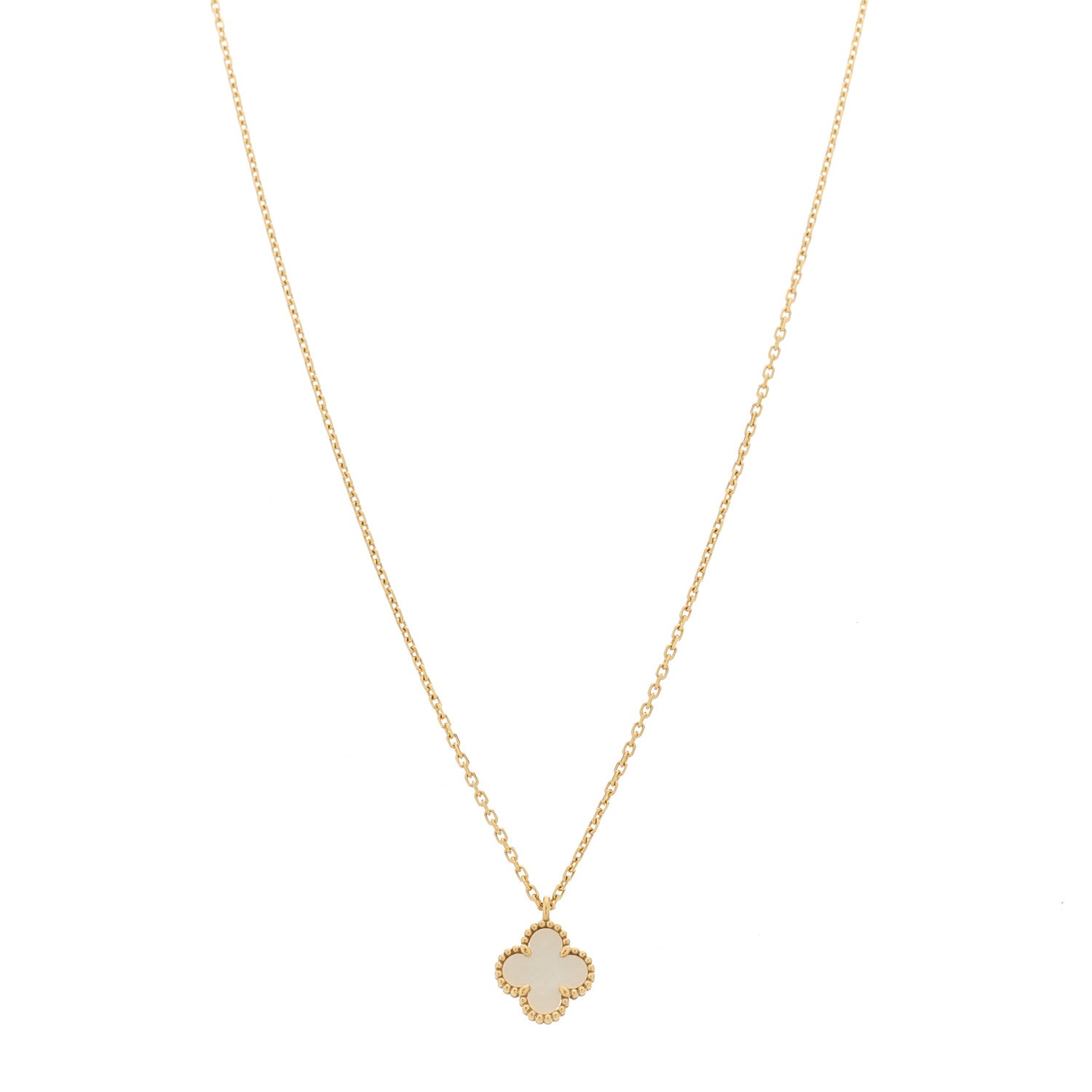 Van Cleef & Arpels 18K Yellow Gold Mother of Pearl Sweet Alhambra Pendant Necklace 1 of 5