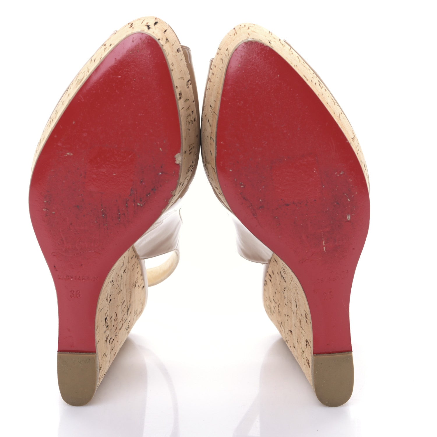 Christian Louboutin Patent Cork Une Plume Sling 140 Wedge Sandals 38 Nude 5 of 7