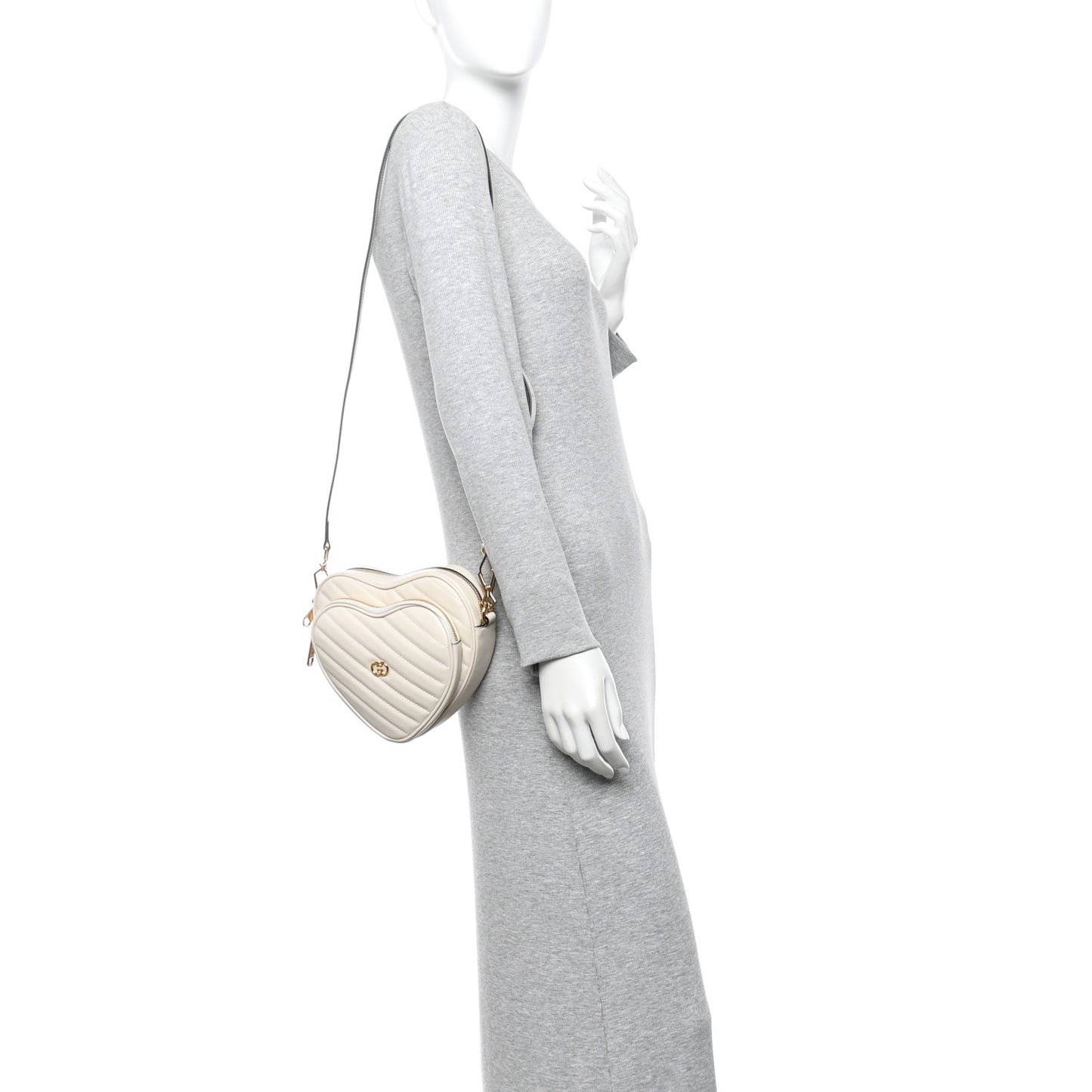 Calfskin Matelasse Diagonal Mini Interlocking G Heart Shoulder Bag Mystic White