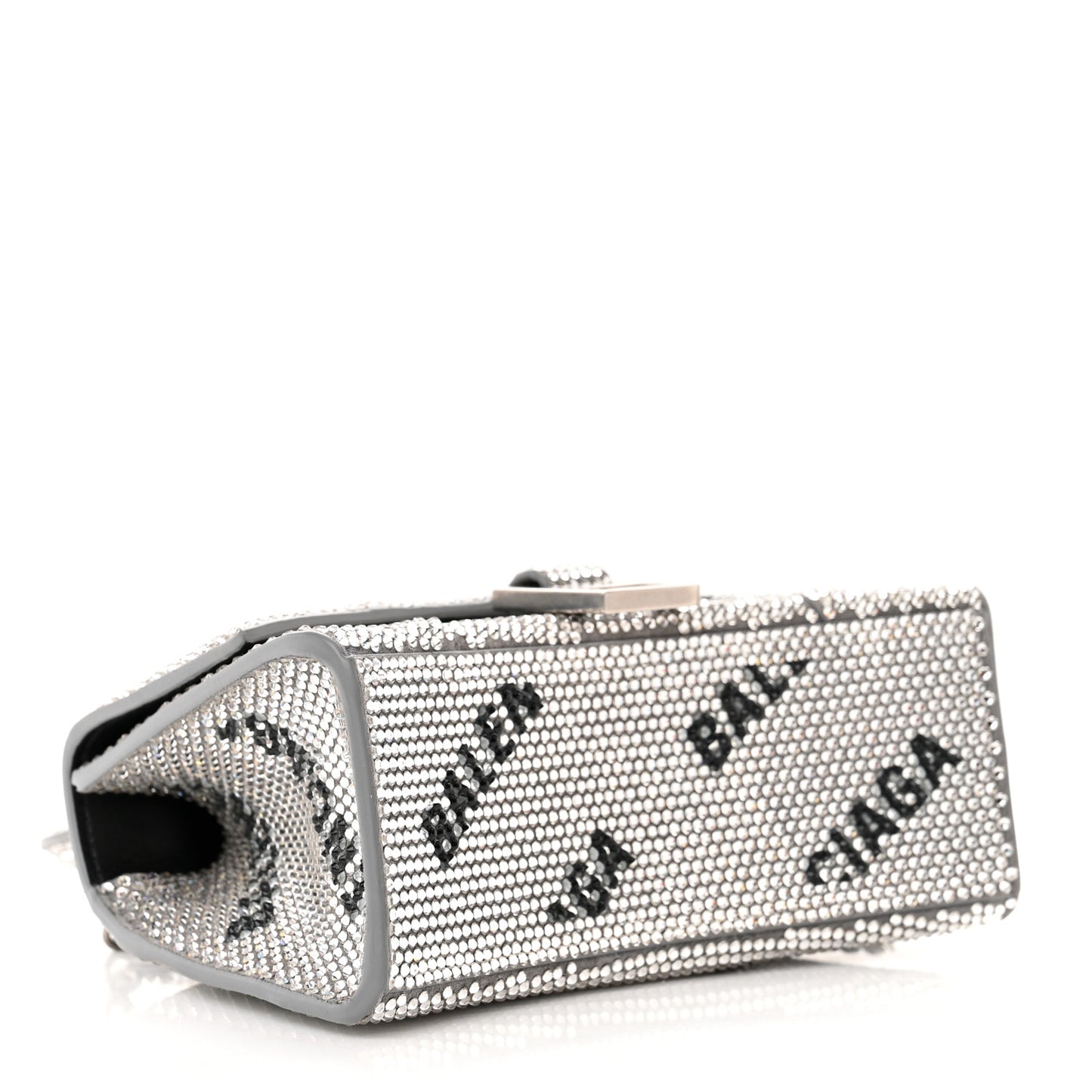 Strass Suede Allover Logo Hourglass Top Handle Bag XS with Chain Silver Black