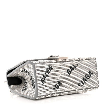 Balenciaga Strass Suede Allover Logo Hourglass Top Handle Bag XS with Chain Silver Black 4 of 12