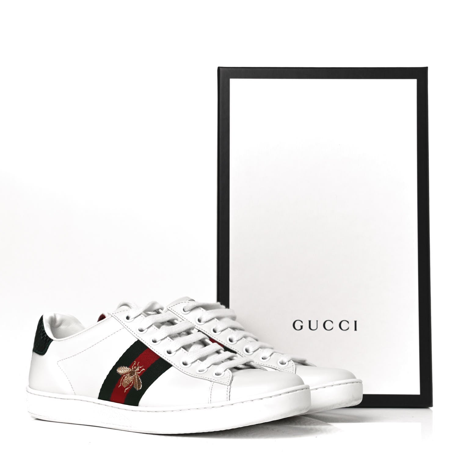 Gucci Calfskin Ayers Bee Embroidered Womens Ace Sneakers 37.5 White Green 9 of 9