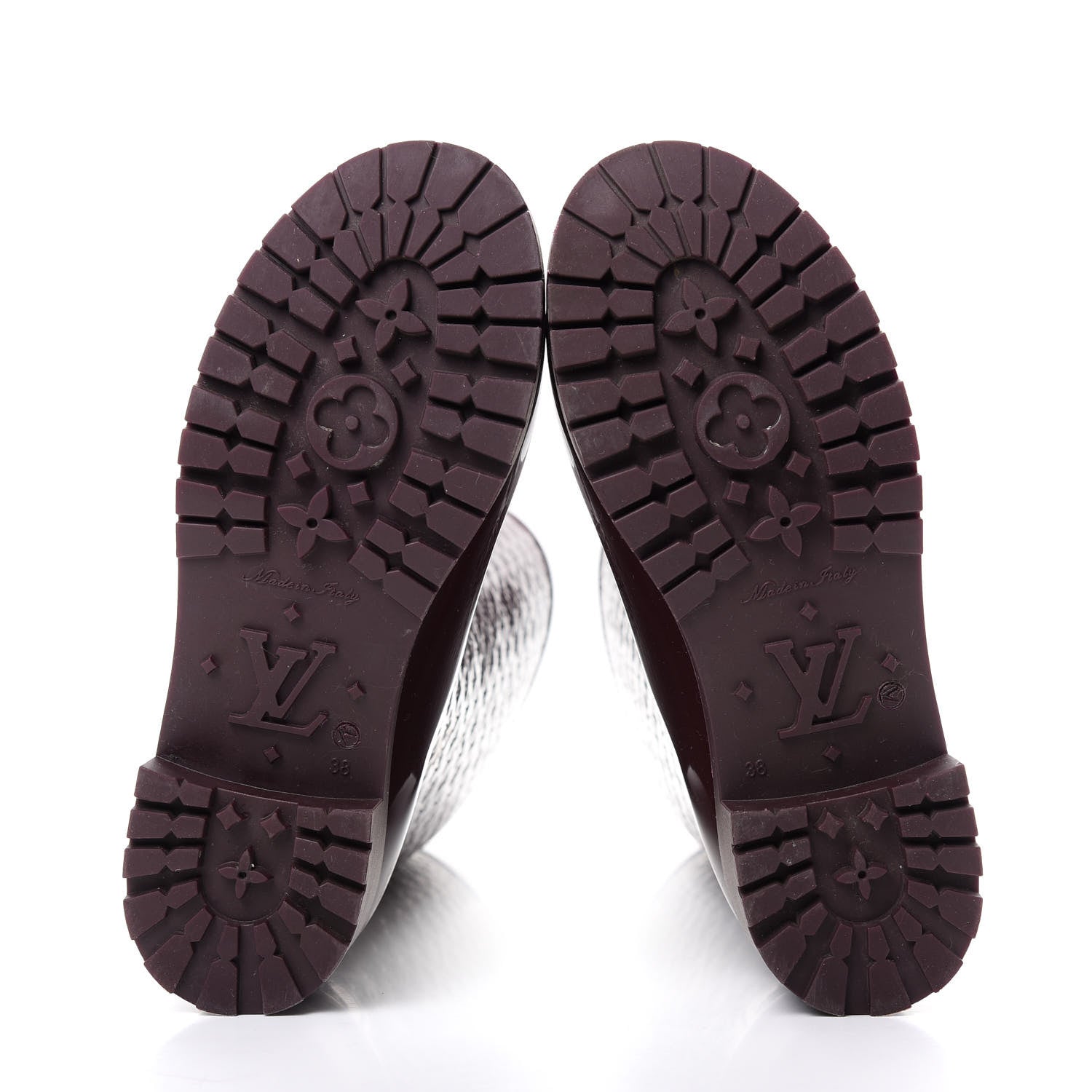 Louis Vuitton Rubber Embossed Monogram Splash Rain Boots 38 Burgundy 6 of 9