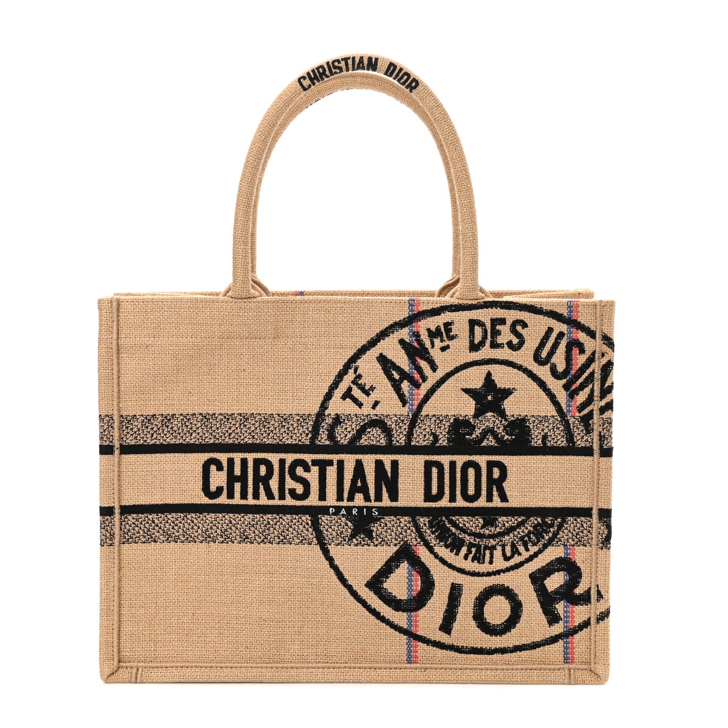 Christian Dior Canvas Jute Embroidered Medium Book Tote Black Beige 1 of 10