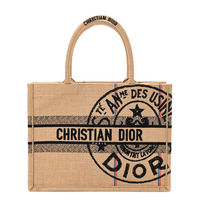 Christian Dior Canvas Jute Embroidered Medium Book Tote Black Beige 1 of 10