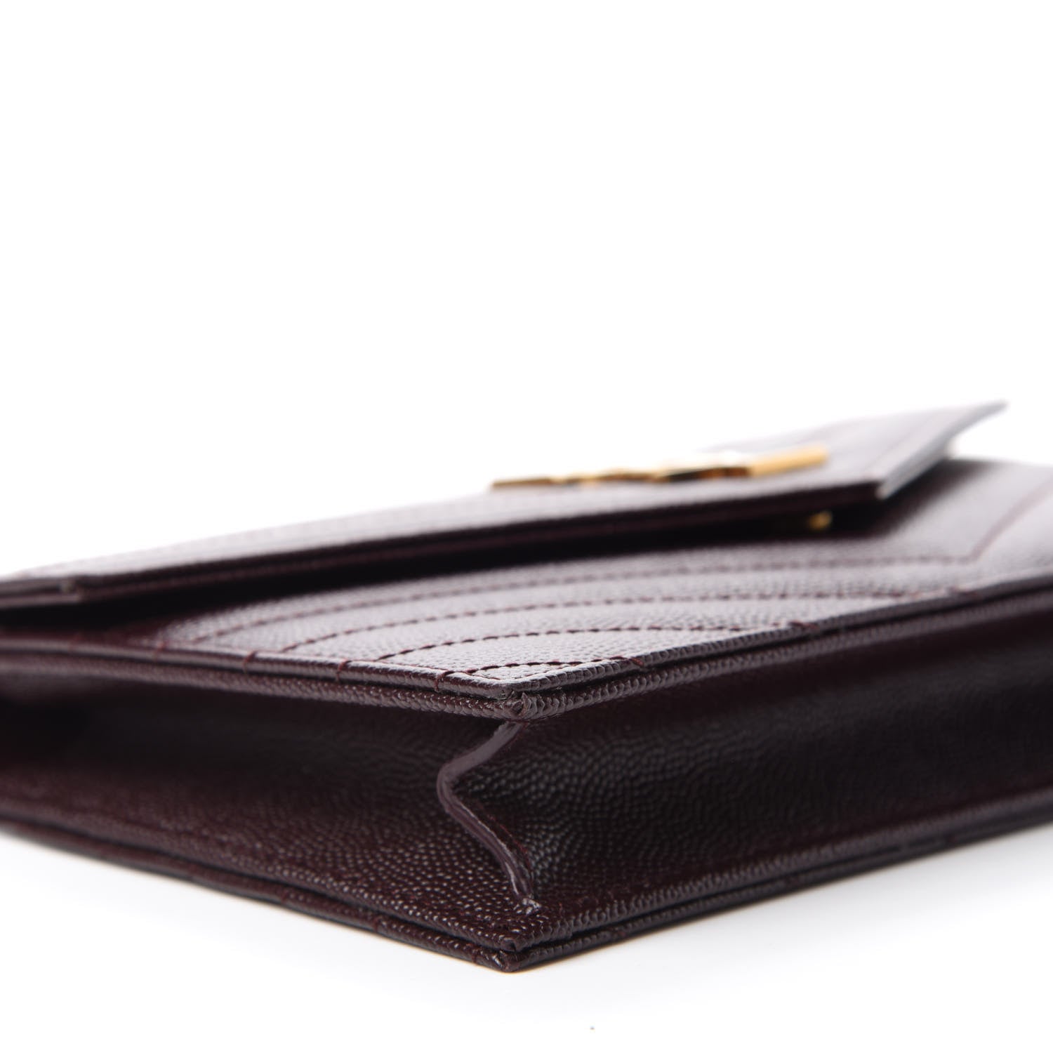 Saint Laurent Grain De Poudre Matelasse Chevron Monogram Envelope Chain Wallet Amaranto 6 of 10