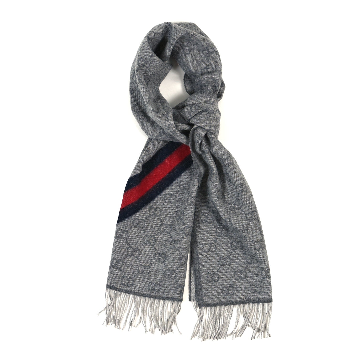 Gucci Wool Angora Monogram Web New Nikky Scarf Zinc Blue 1 of 3