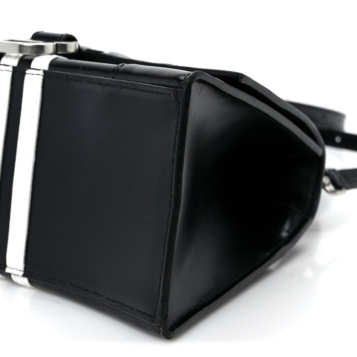 X ADIDAS Shiny Box Calfskin Small Hourglass Top Handle Bag Black White