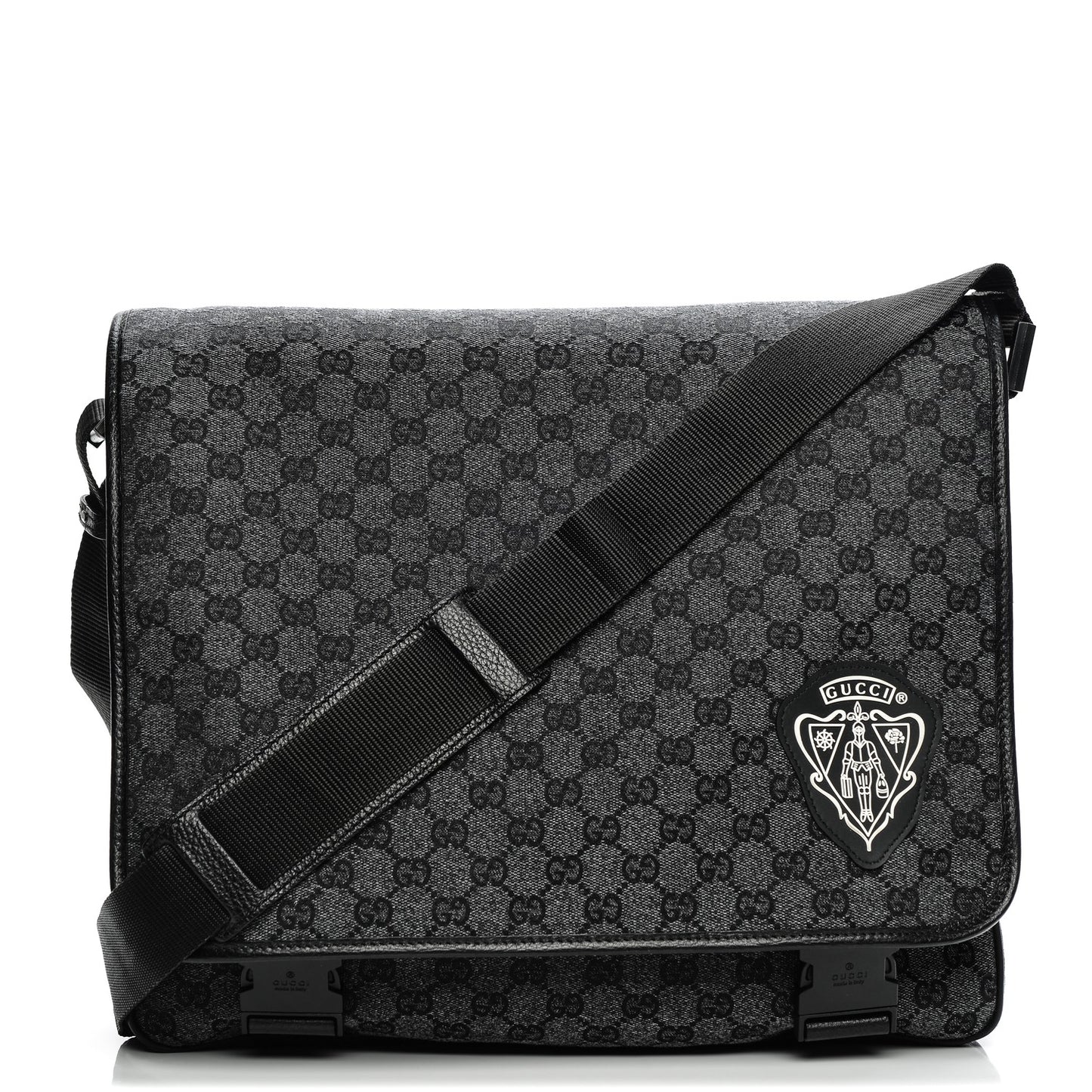 Denim Monogram Hysteria Double Buckle Flap Messenger Bag