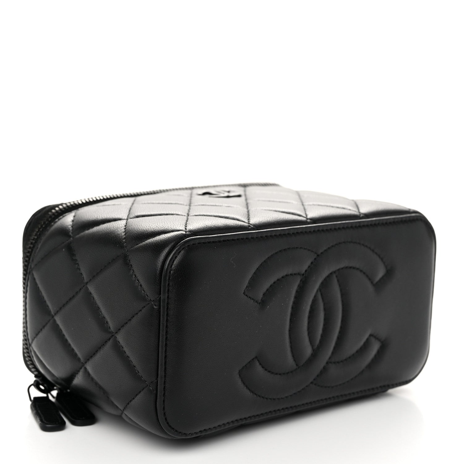 Chanel Lambskin Quilted Small Top Handle Vanity Case With Chain So Black 4 of 11