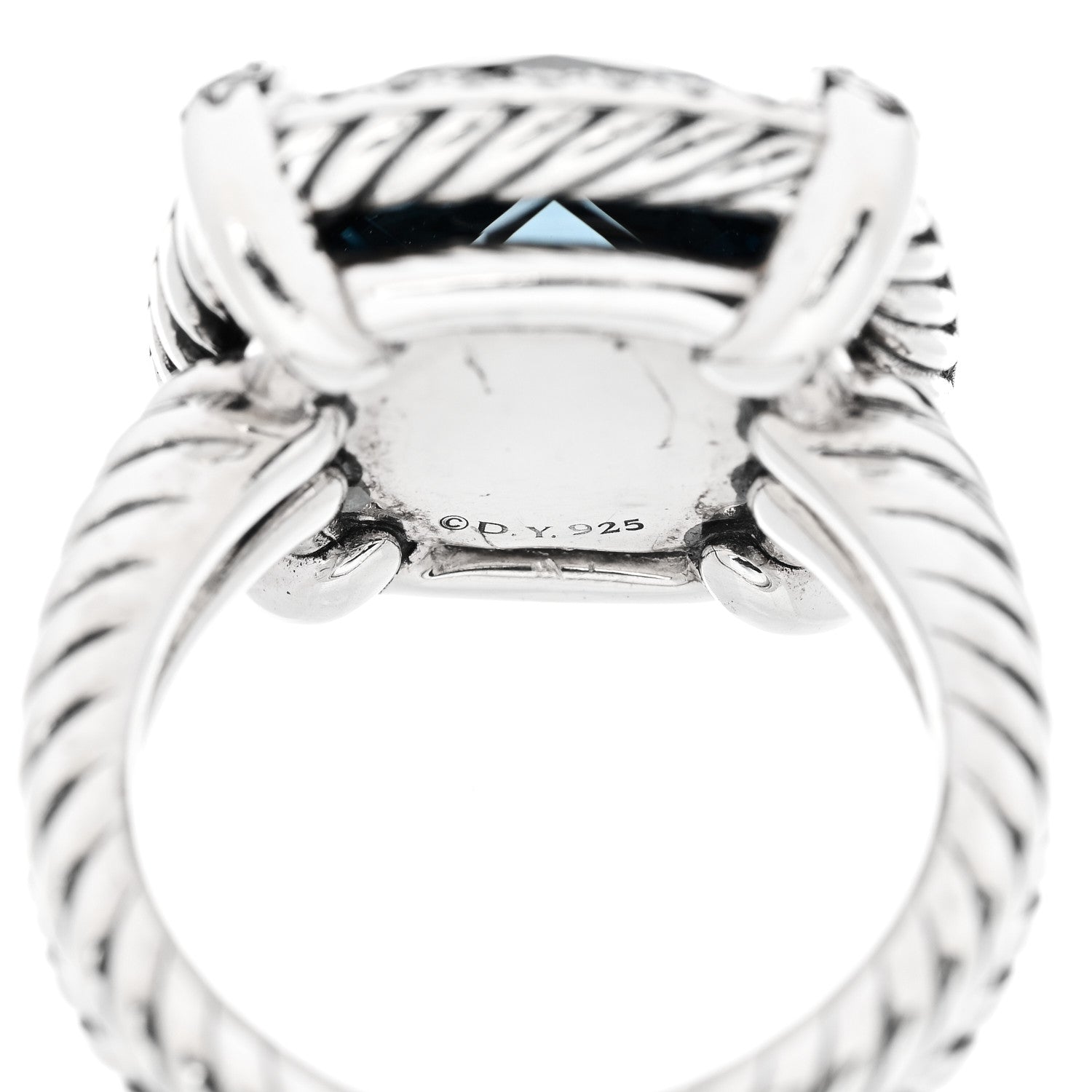 David Yurman Sterling Silver Diamond Hampton Blue Topaz 14mm Chatelaine Pave Bezel Ring 51 5.75 5 of 5