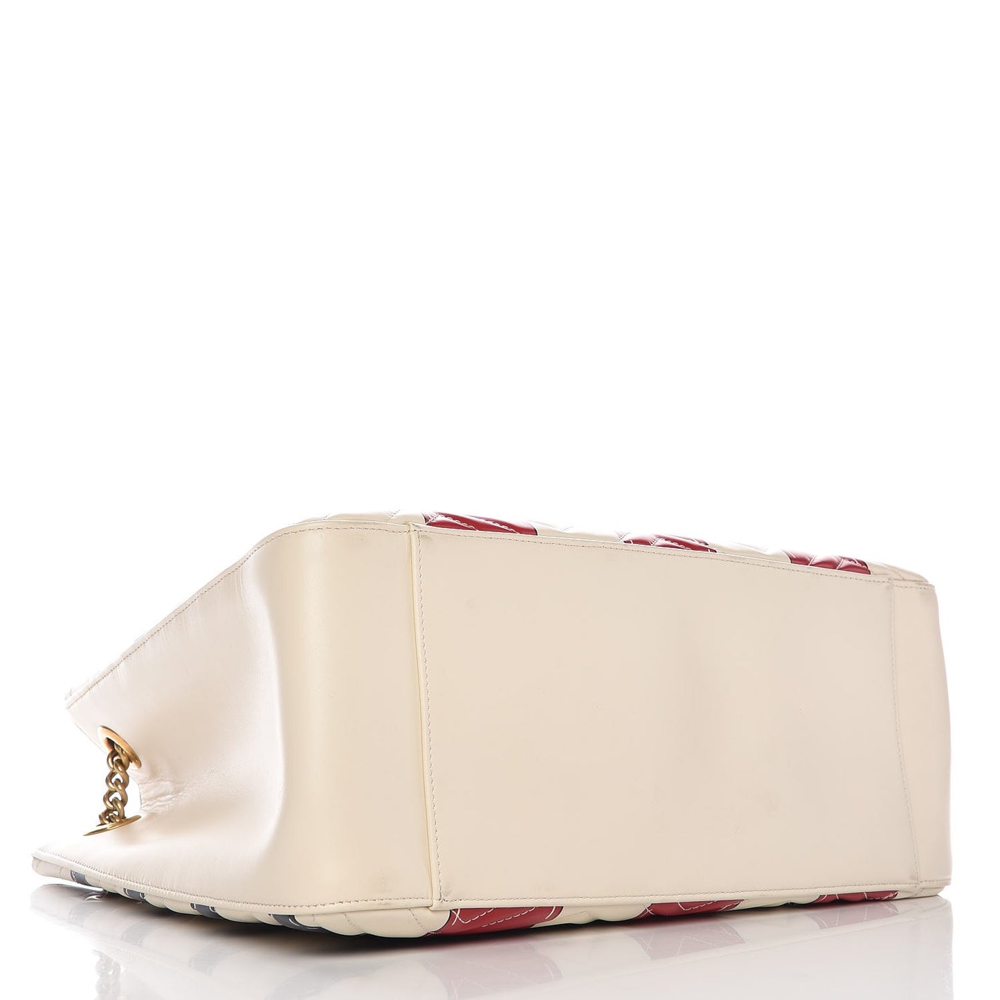 Calfskin Matelasse Trompe L'Oeil Print Medium GG Marmont Shoulder Tote Mystic White Hibiscus Red Marine Giallo