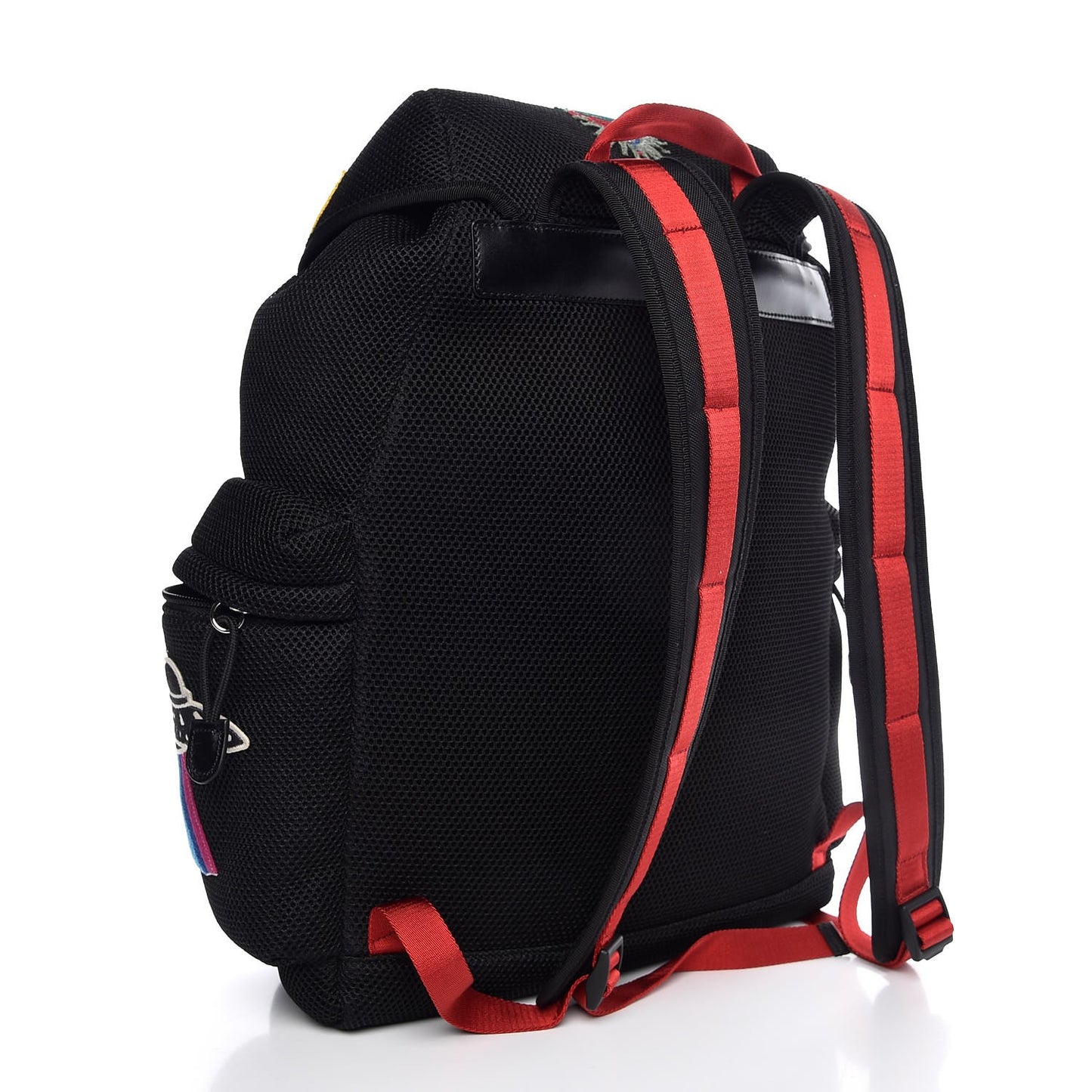 Mesh Web Hollywood Embroidered Double Buckle Backpack Black