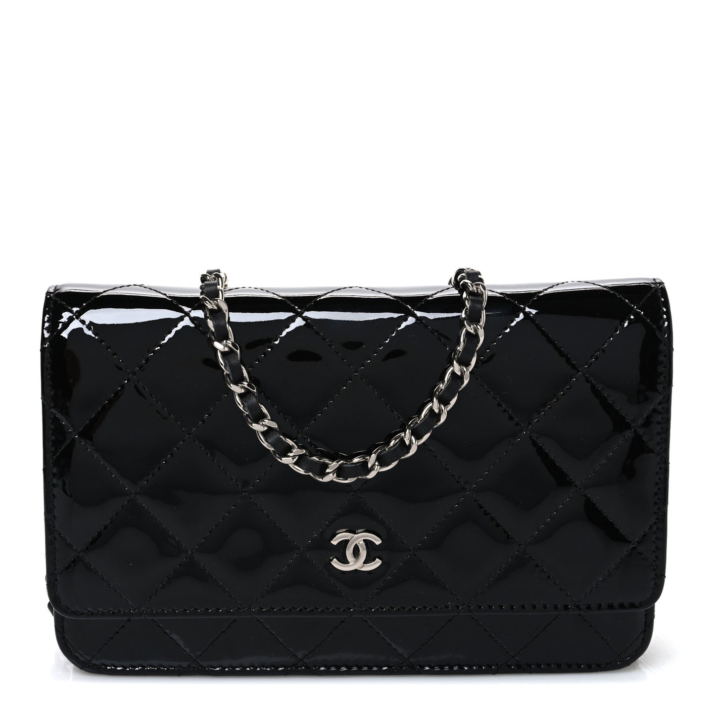 Patent Quilted Wallet On Chain WOC Black