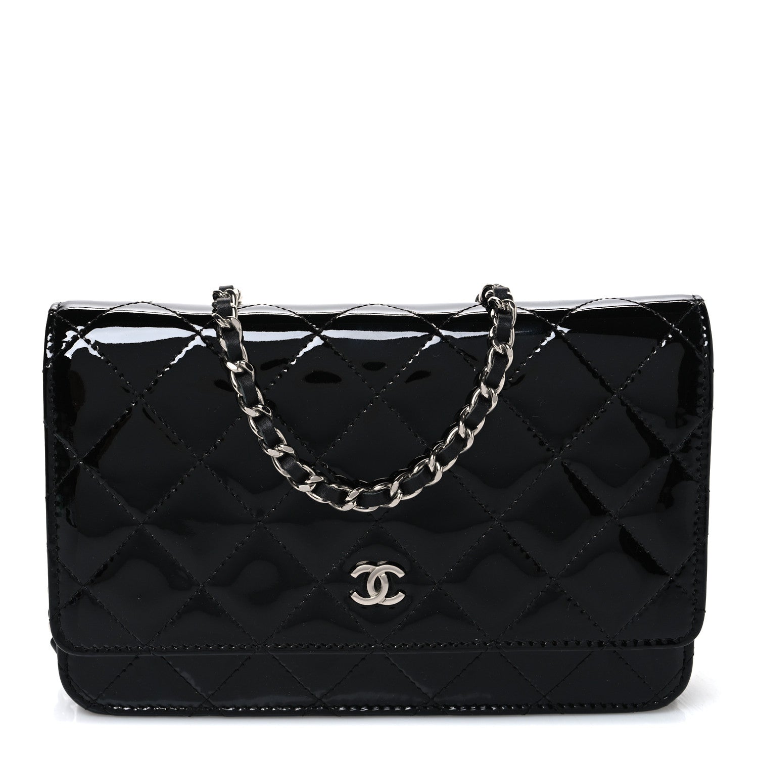Chanel Patent Quilted Wallet On Chain WOC Black 1 of 11