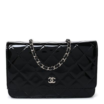 Chanel Patent Quilted Wallet On Chain WOC Black 1 of 11