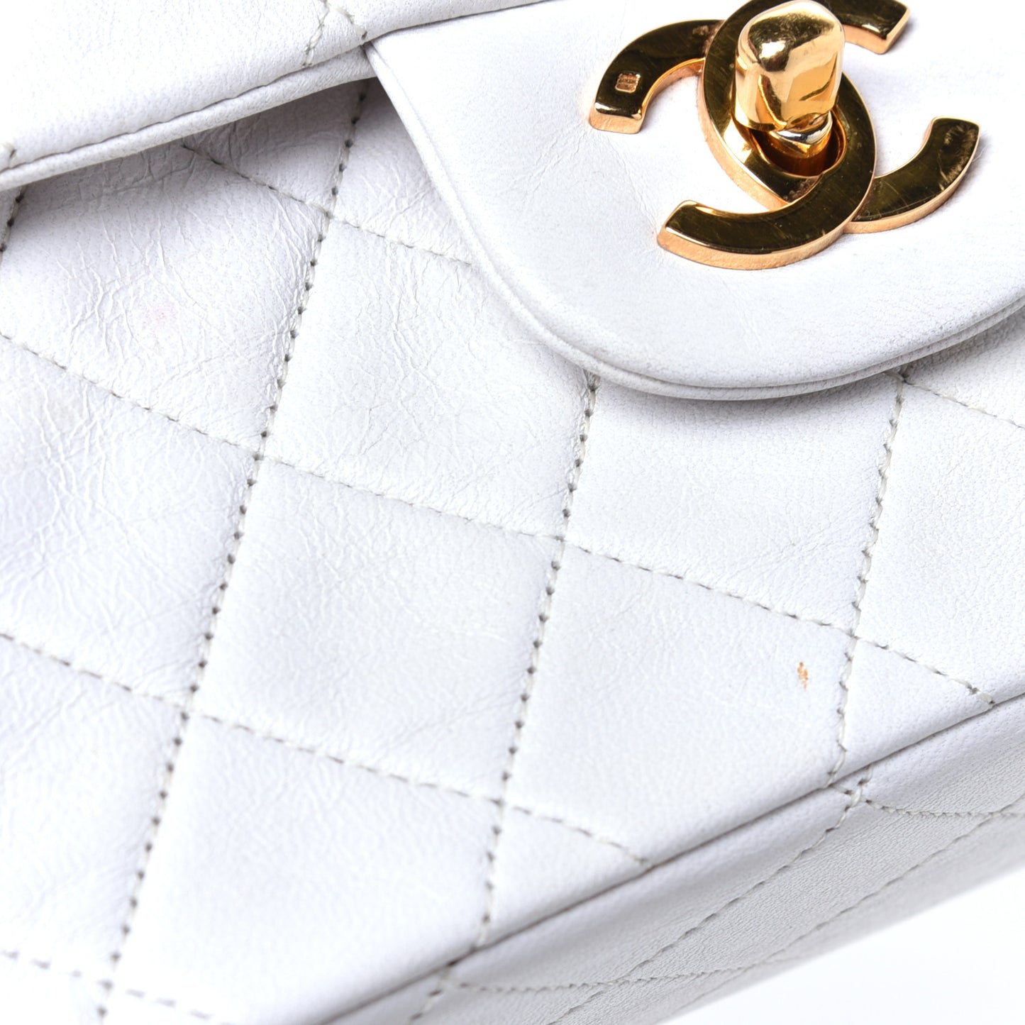 Lambskin Quilted Medium Double Flap White