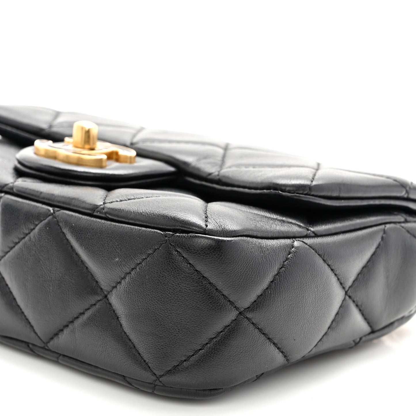 Lambskin Enamel Quilted Mini Pending CC Square Flap Black