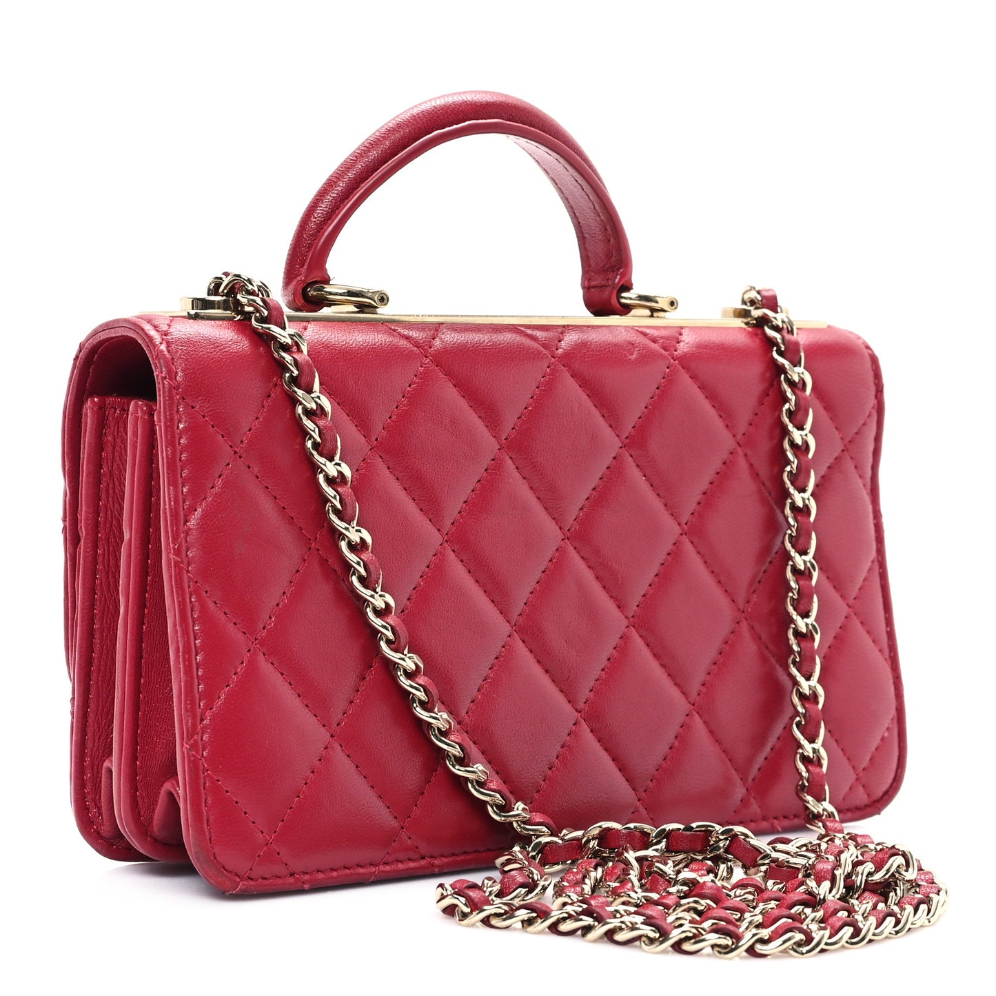 Lambskin Quilted Trendy CC Dual Handle Clutch With Chain Red