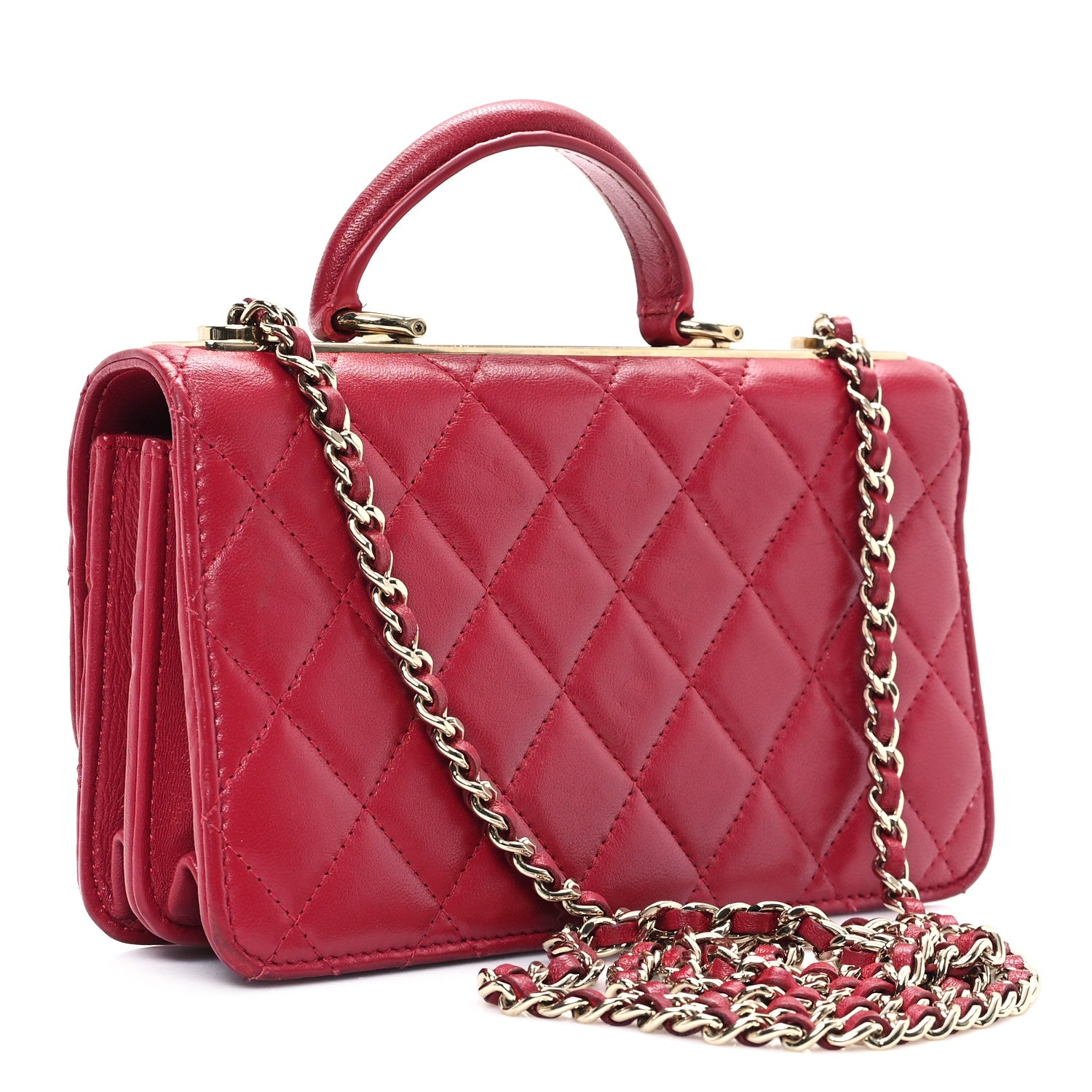 Chanel Lambskin Quilted Trendy CC Dual Handle Clutch With Chain Red 3 of 13