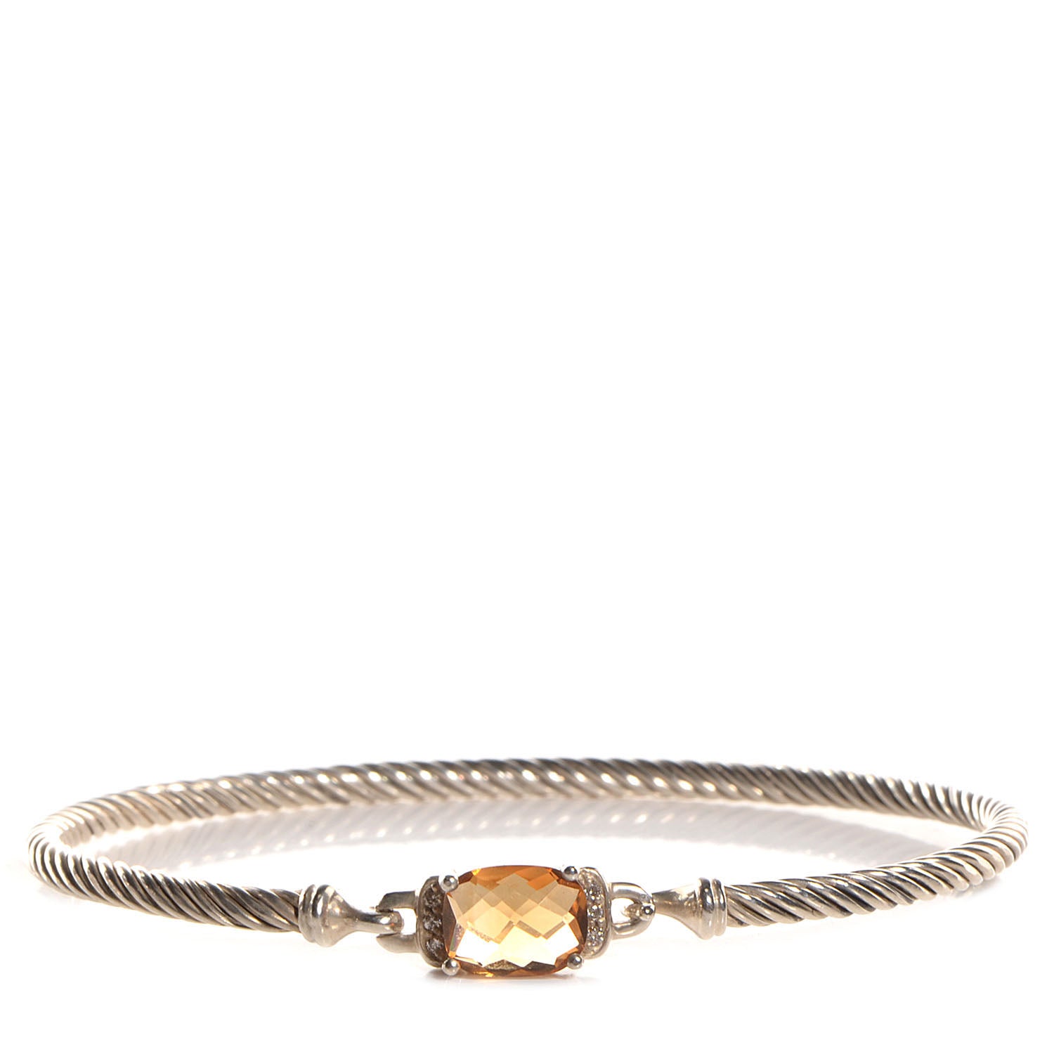 David Yurman Sterling Silver Diamond Citrine 3mm Petite Wheaton Bracelet 1 of 4