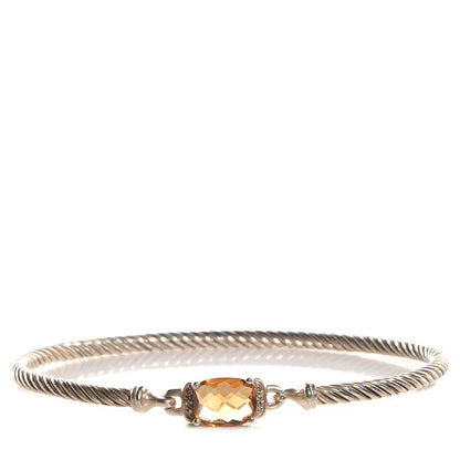 David Yurman Sterling Silver Diamond Citrine 3mm Petite Wheaton Bracelet 1 of 4