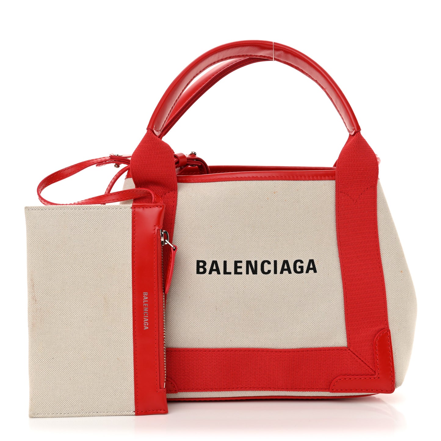 Cotton Canvas Satin Calfskin Navy Cabas XS Natural Red
