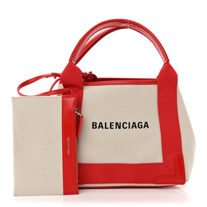 Balenciaga Cotton Canvas Satin Calfskin Navy Cabas XS Natural Red 3 of 14