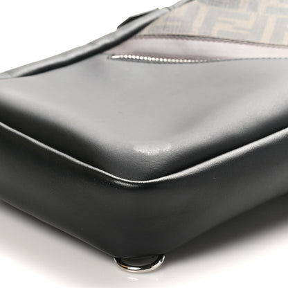 Fendi Glazed Fabric Vitello Liberty FF 1974 Diagonal Sling Bag Tobacco Moresco Black 10 of 12