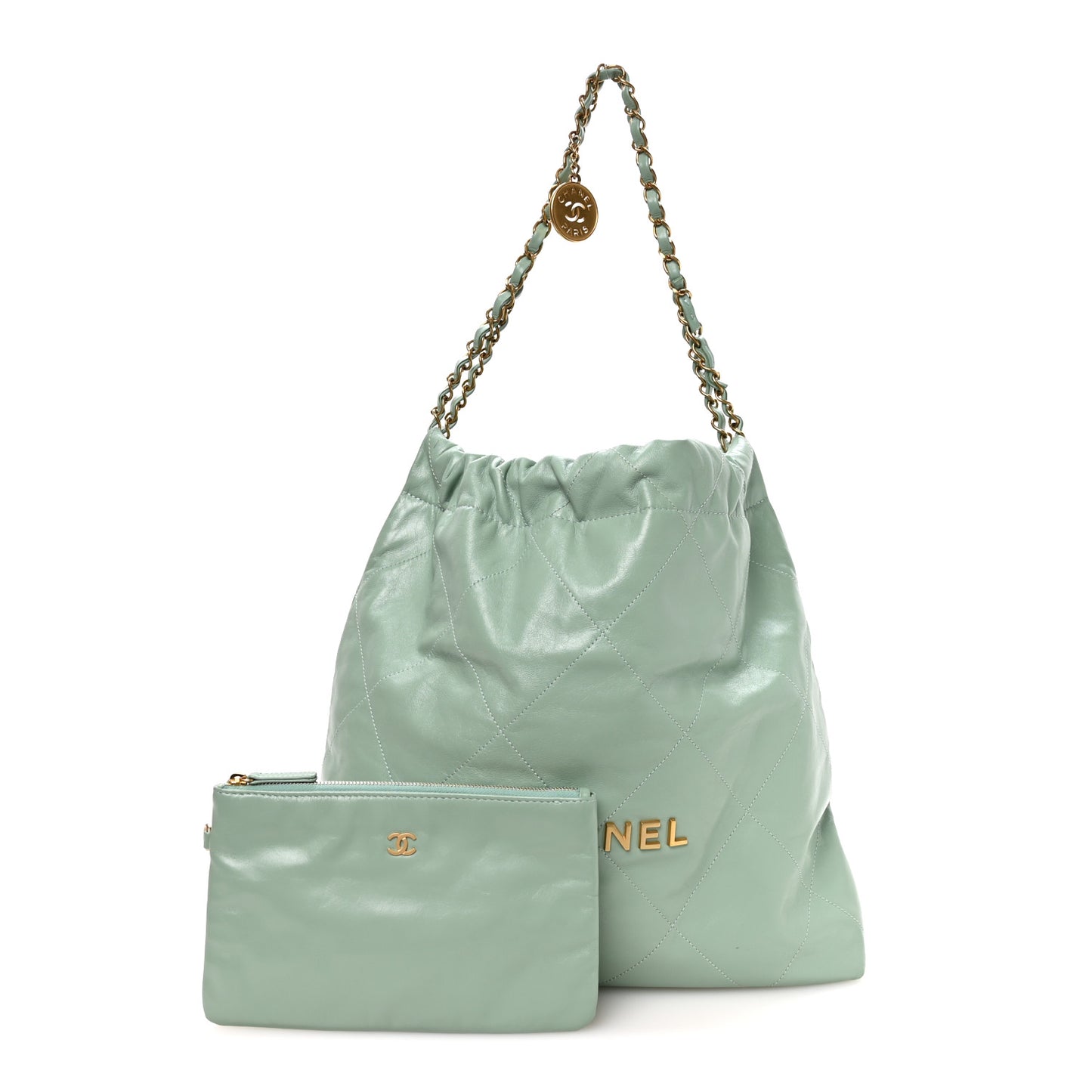 Shiny Calfskin Quilted Chanel 22 Light Green