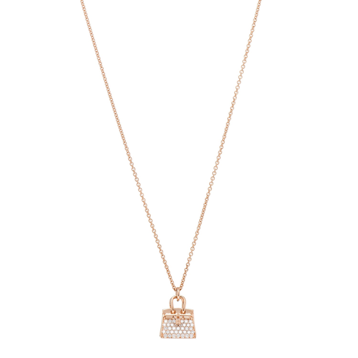 Hermes 18K Rose Gold Diamond Birkin Amulettes Pendant Necklace 1 of 5