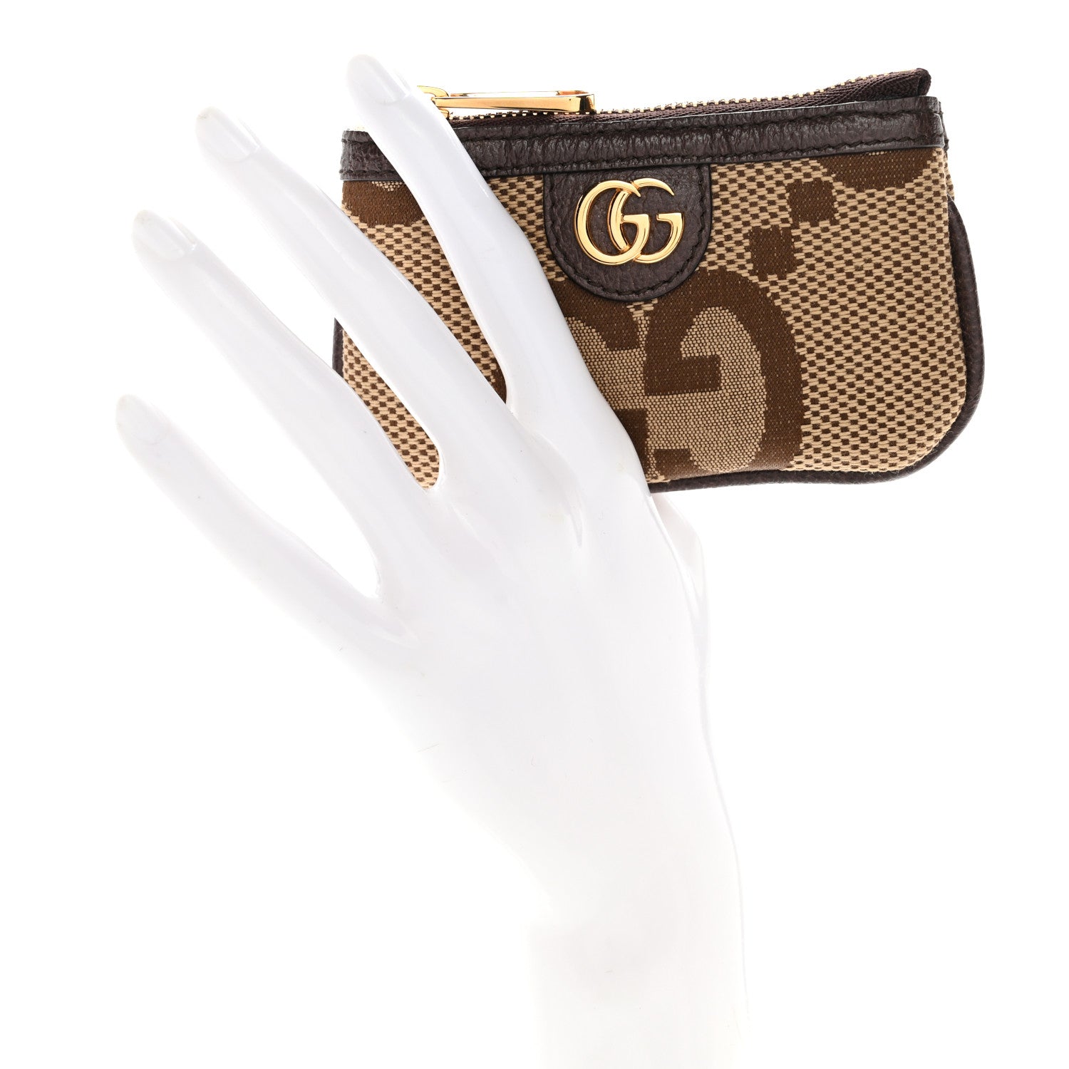 Gucci Monogram Jumbo GG Textured Dollar Calfskin Ophidia Key Case Camel Ebony New Acero 2 of 8