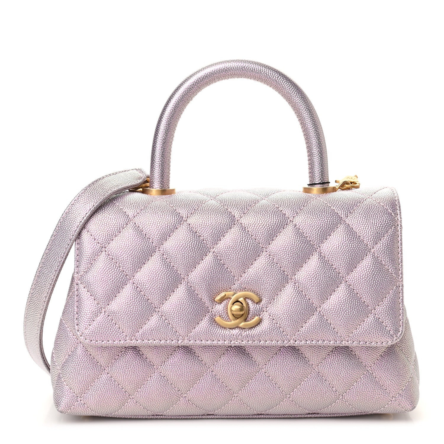 Chanel Metallic Caviar Quilted Mini Coco Handle Flap Light Pink 1 of 10