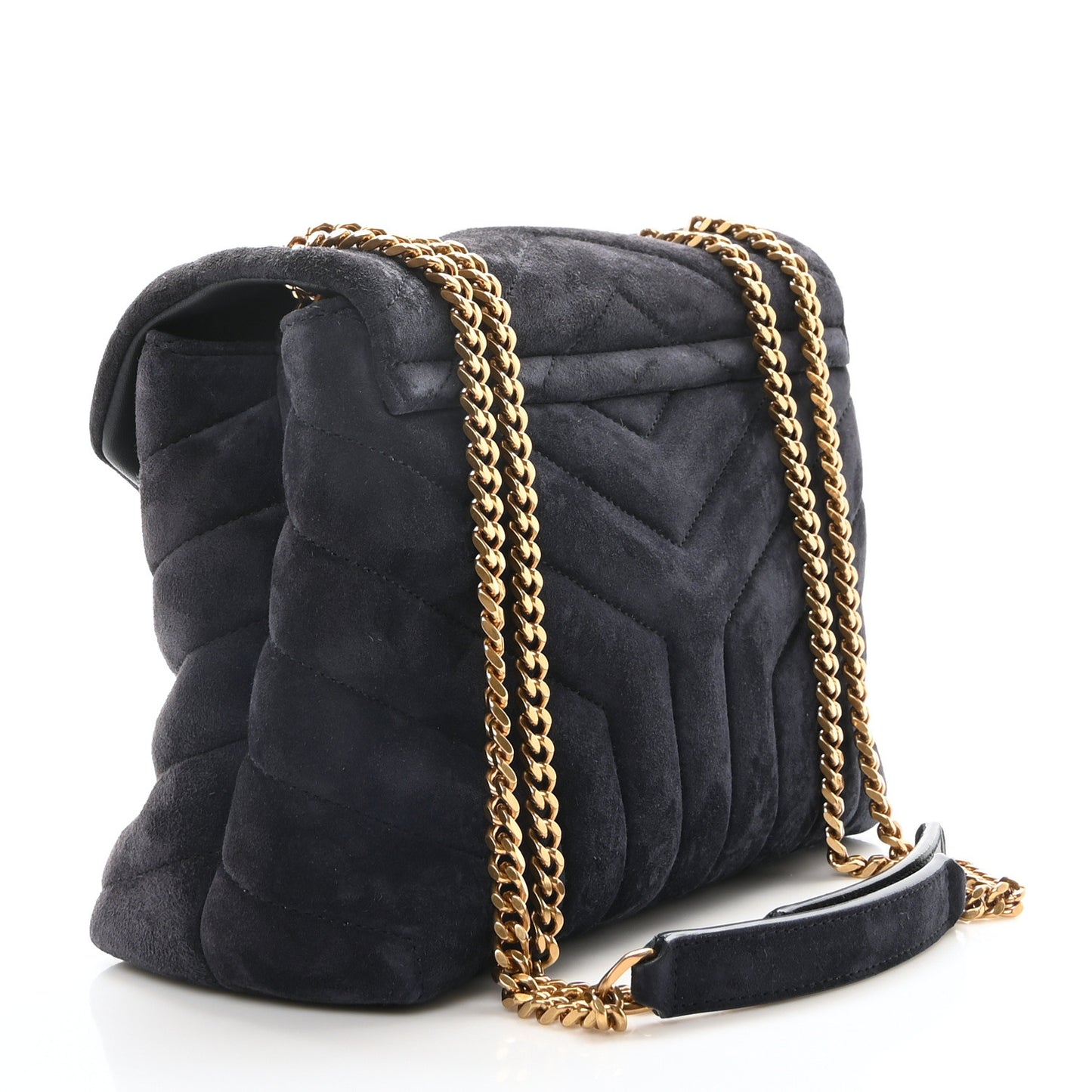 Suede Calfskin Y Quilted Monogram Small Loulou Chain Satchel Deep Marine